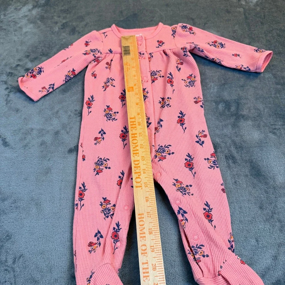 Carters Floral Waffle Knit Footed Sleeper Baby 9 Months Pink Snap Front Pajamas